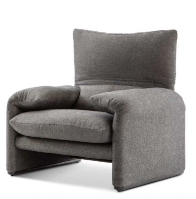 Grauer 675 Maralunga Sessel von Cassina, bequemer Design-Sessel für Wohnzimmer und Lounge.